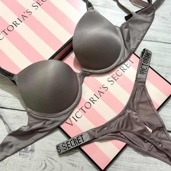 (2pc) Shine Diamond Strap Push-Up Bra & Logo Shine Strap Thong Panty-(32C/S) - Picture 5 of 5